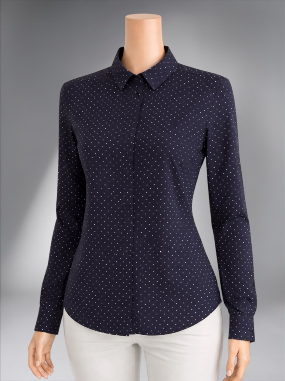 Women's Navy Polka Dot Button-Down Shirt - Picture 8 of 13